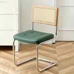 Contemporary Boho Rattan Leather Stainless Steel Dining Chair Backrest Armless For Dining Room