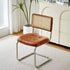 Contemporary Boho Rattan Leather Stainless Steel Dining Chair Backrest Armless For Dining Room