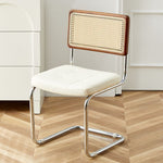 Contemporary Boho Rattan Leather Stainless Steel Dining Chair Backrest Armless For Dining Room