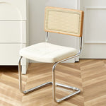 Contemporary Boho Rattan Leather Stainless Steel Dining Chair Backrest Armless For Dining Room