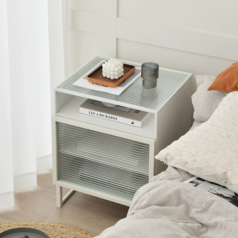 Modern Simplicity Cube Square Iron Glass Nightstand 3 - Cabinet For Bedroom