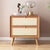 Contemporary Boho Cube Square Rattan Rubber Wood Side Table 2 - Drawer For Living Room