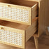 Contemporary Boho Cube Square Rattan Rubber Wood Side Table 2 - Drawer For Living Room