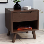 Modern Minimalist Cubic Square Rubber Wood Side Table 1/2 - Drawer For Living Room