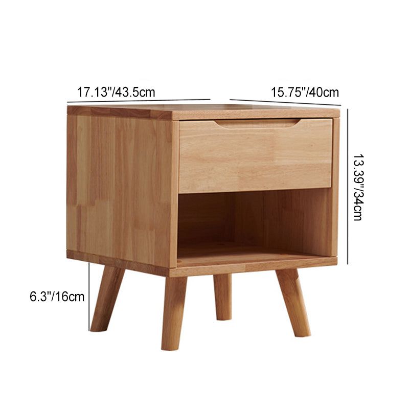 Modern Minimalist Cubic Square Rubber Wood Side Table 1/2 - Drawer For Living Room