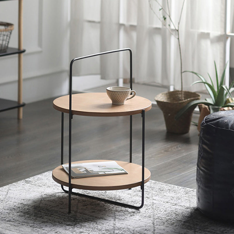 Contemporary Nordic Round Medium Density Fiberboard Iron Side Table 2 - Tier For Living Room