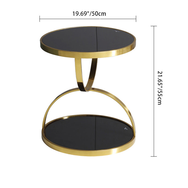 Contemporary Nordic Round Stainless Steel Glass Side Table 2 - Tier For Living Room