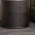 Modern Art Deco Cylinder Smoked Wood Stainless Steel Nightstand 2 - Drawer For Bedroom