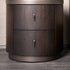 Modern Art Deco Cylinder Smoked Wood Stainless Steel Nightstand 2 - Drawer For Bedroom