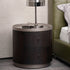 Modern Art Deco Cylinder Smoked Wood Stainless Steel Nightstand 2 - Drawer For Bedroom