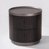 Modern Art Deco Cylinder Smoked Wood Stainless Steel Nightstand 2 - Drawer For Bedroom