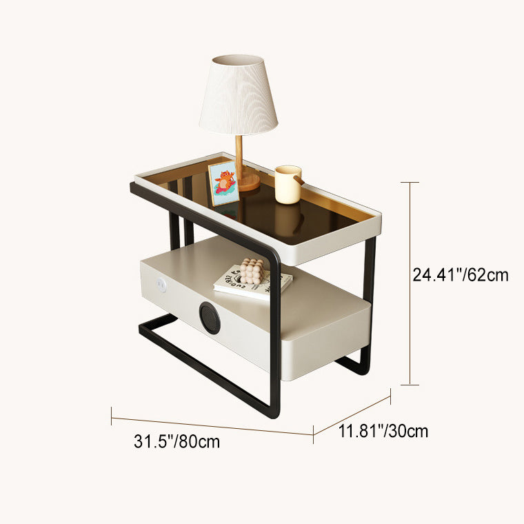 Contemporary Nordic Rectangle Medium Density Fiberboard Glass Side Table 1 - Drawer For Living Room