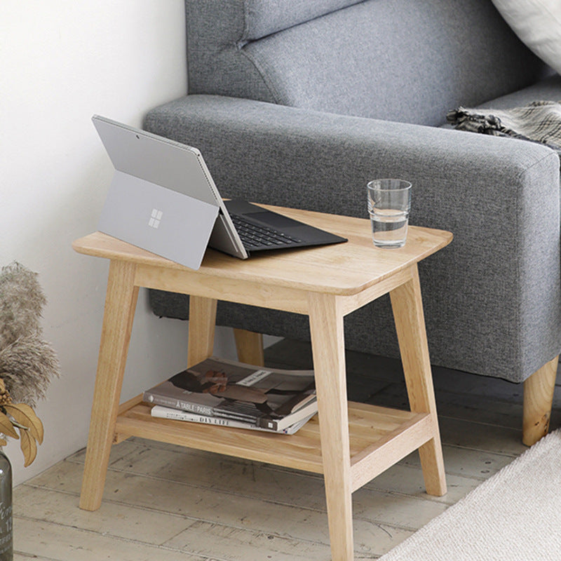 Modern Minimalist Rectangle Pine Solid Wood Side Table 2 - Tier For Living Room