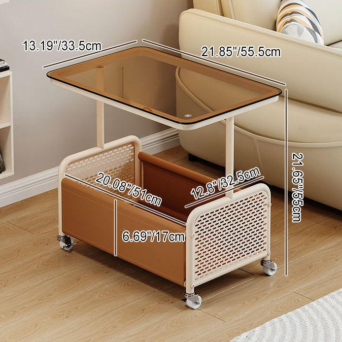 Contemporary Nordic Stainless Steel Leather Glass Side Table 4 - Wheel For Living Room