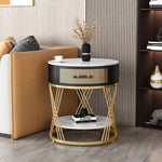 Contemporary Nordic Round Sintered Stone Iron Side Table 1 - Drawer For Living Room