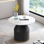 Contemporary Nordic Round Sintered Stone Leather Solid Wood Coffee Table 1 - Tier For Living Room