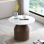 Contemporary Nordic Round Sintered Stone Leather Solid Wood Coffee Table 1 - Tier For Living Room