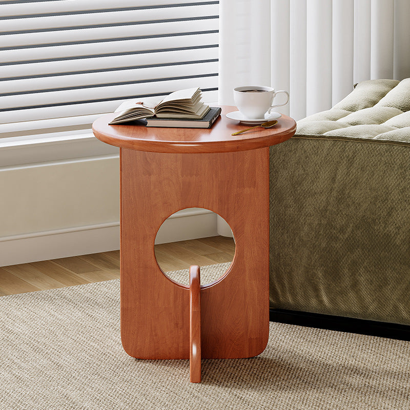 Contemporary Nordic Round Oak Solid Wood Side Table 1 - Tier For Living Room