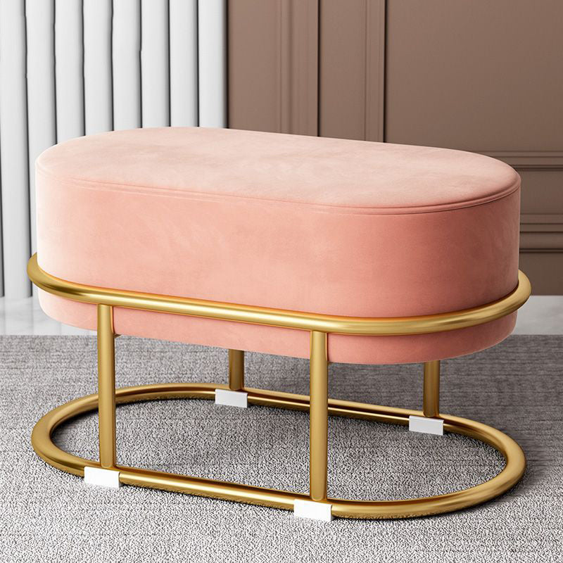 Modern Minimalist Long Oval Velvet Fabric Steel Frame Low Stool For Living Room