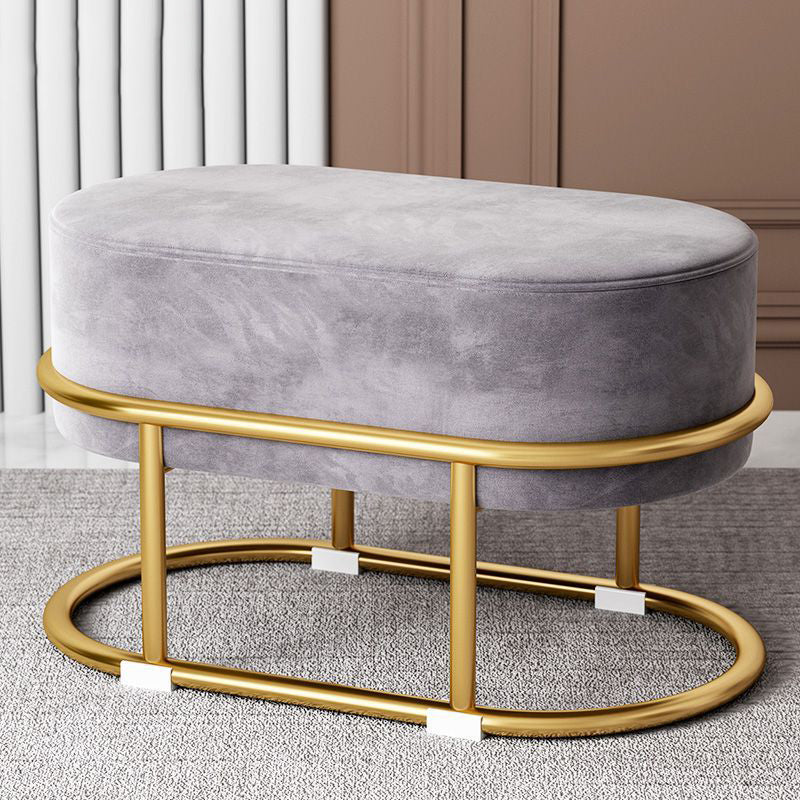 Modern Minimalist Long Oval Velvet Fabric Steel Frame Low Stool For Living Room