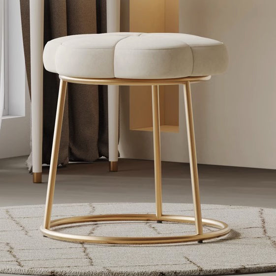 Modern Minimalist Floral Velvet Steel Frame Vanity Stool For Bedroom