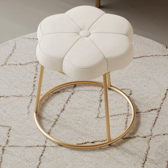 Modern Minimalist Floral Velvet Steel Frame Vanity Stool For Bedroom