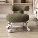 Modern Minimalist Round Upholstered Lambswool Steel Frame Low Stool Curved Backrest For Living Room