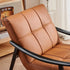 Contemporary Retro Rectangular Lattice Leather Wood Bracket Accent Chair Backrest Arm For Living Room