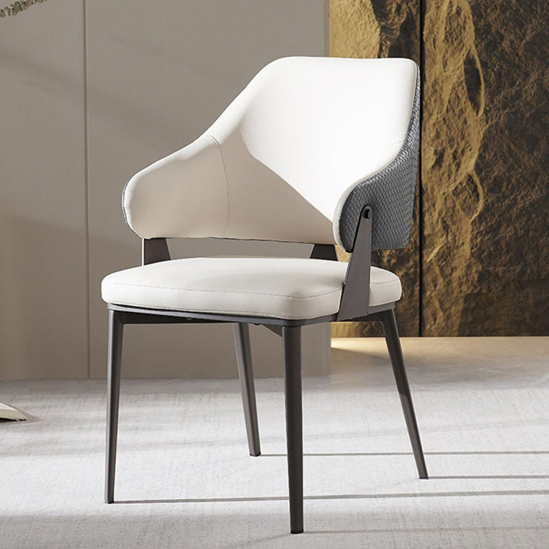 Modern Luxury Square Upholstered Leather Metal Frame Dining Chair Curved Backrest For Dining Room