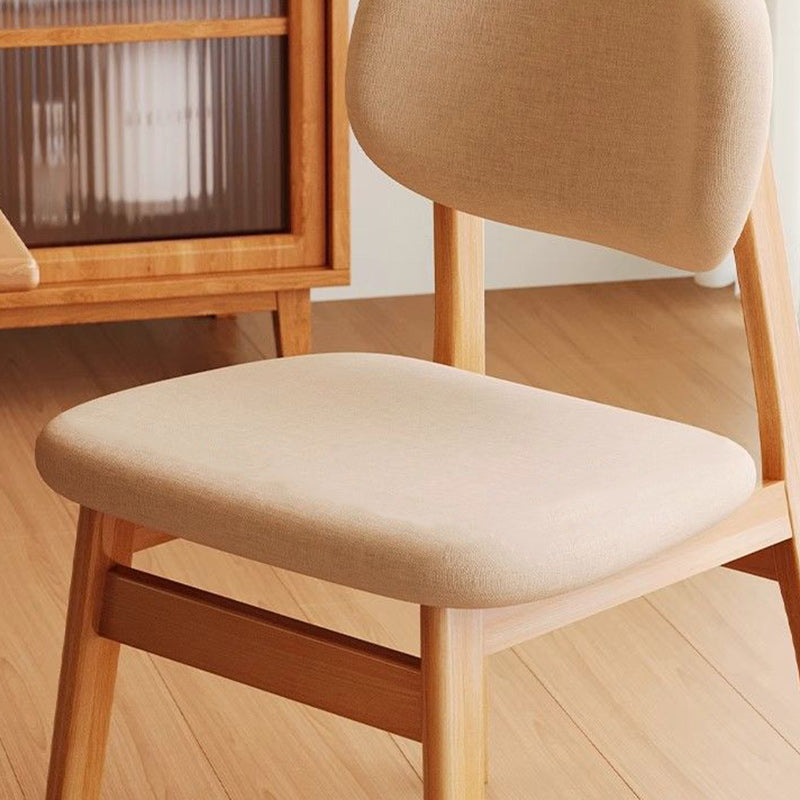 Modern Minimalist Square Upholstered Cotton Linen Solid Wood Dining Chair Curved Backrest For Dining Room