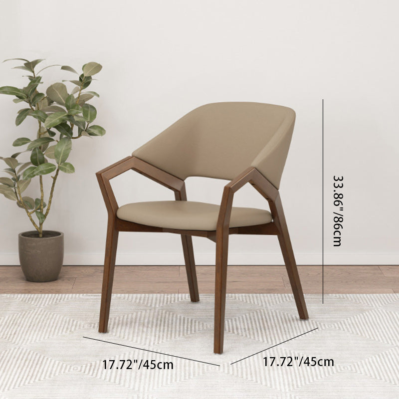 Modern Minimalist Square Leather Solid Wood Dining Chair Curved Backrest For Dining Room