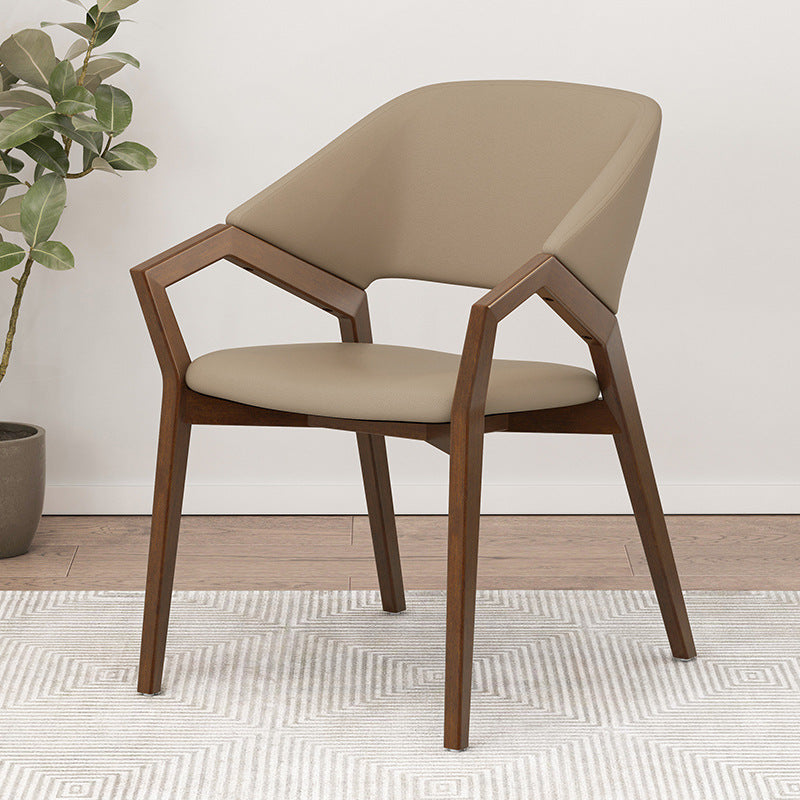 Modern Minimalist Square Leather Solid Wood Dining Chair Curved Backrest For Dining Room