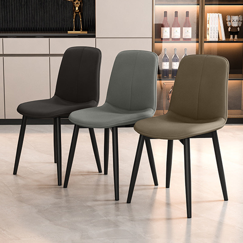 Modern Minimalist Rectangular Upholstered Leather Carbon Steel Dining Chair Backrest For Dining Room