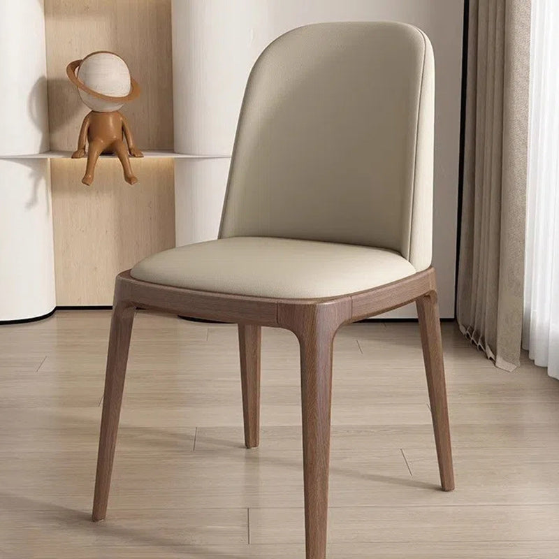 Contemporary Nordic Square Leather Solid Wood Dining Chair Curved Backrest For Dining Room