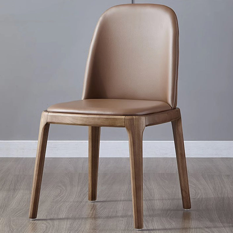 Contemporary Nordic Square Leather Solid Wood Dining Chair Curved Backrest For Dining Room