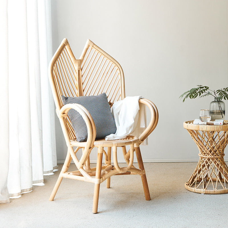 Contemporary Boho Round Rattan Accent Chair Backrest For Living Room