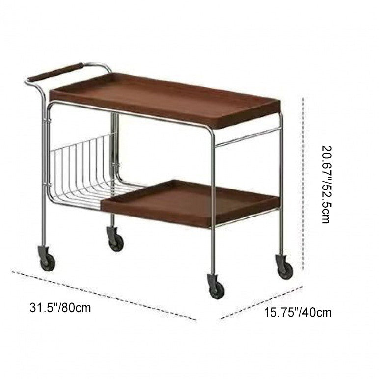 Contemporary Retro Rectangular Wooden Stainless Steel Dining Cart 2-Tier For Dining Room