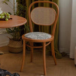 Contemporary Nordic Round Rattan Wood Fabric Chair Backrest Armless For Living Room