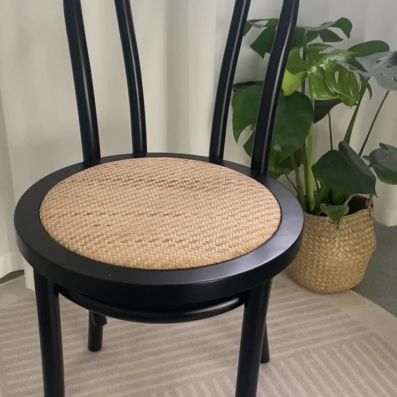 Traditional Vintage Round Wood Rattan Chair Backrest Armless For Living Room