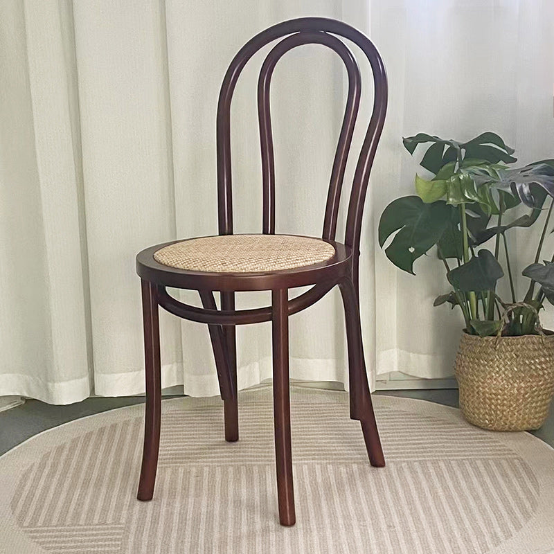 Traditional Vintage Round Wood Rattan Chair Backrest Armless For Living Room