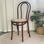 Traditional Vintage Round Wood Rattan Chair Backrest Armless For Living Room