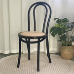 Traditional Vintage Round Wood Rattan Chair Backrest Armless For Living Room