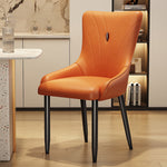 Contemporary Nordic Square Leather Upholstered Carbon Steel Legs Dining Chair Backrest For Dining Room