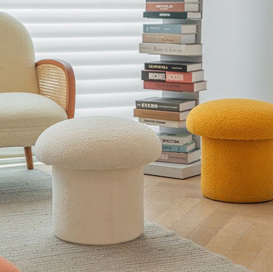 Contemporary Nordic Mushroom Shape Lambskin Low Stool For Living Room