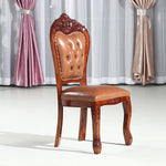 Traditional Vintage Upholstered Leather Wood Dining Chair Backrest For Dining Room