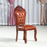 Traditional Vintage Upholstered Leather Wood Dining Chair Backrest For Dining Room