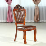 Traditional Vintage Upholstered Leather Wood Dining Chair Backrest For Dining Room