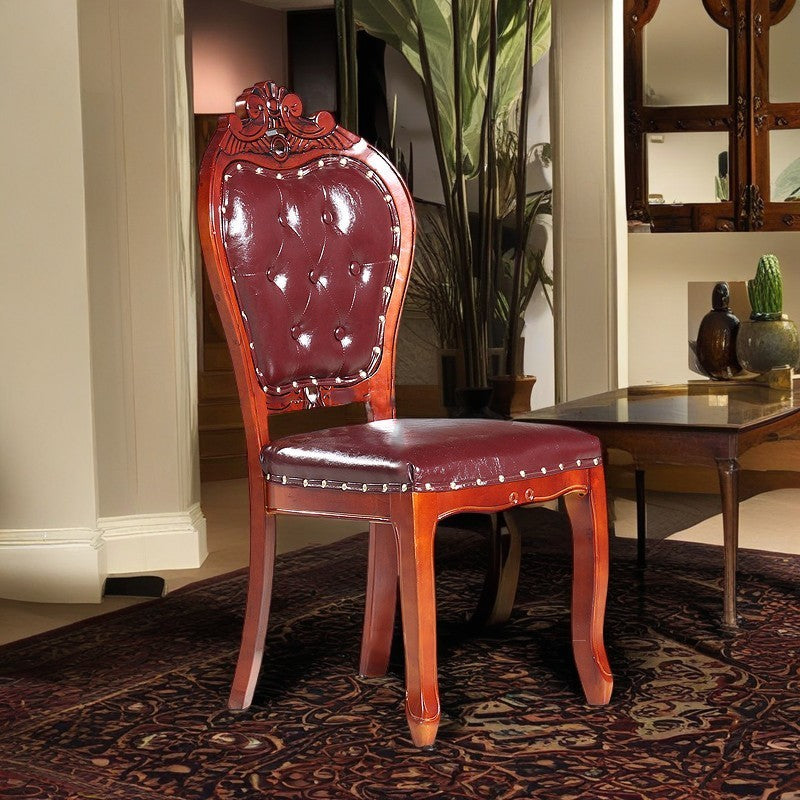 Traditional Vintage Upholstered Leather Wood Dining Chair Backrest For Dining Room