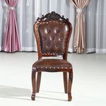 Traditional Vintage Upholstered Leather Wood Dining Chair Backrest For Dining Room