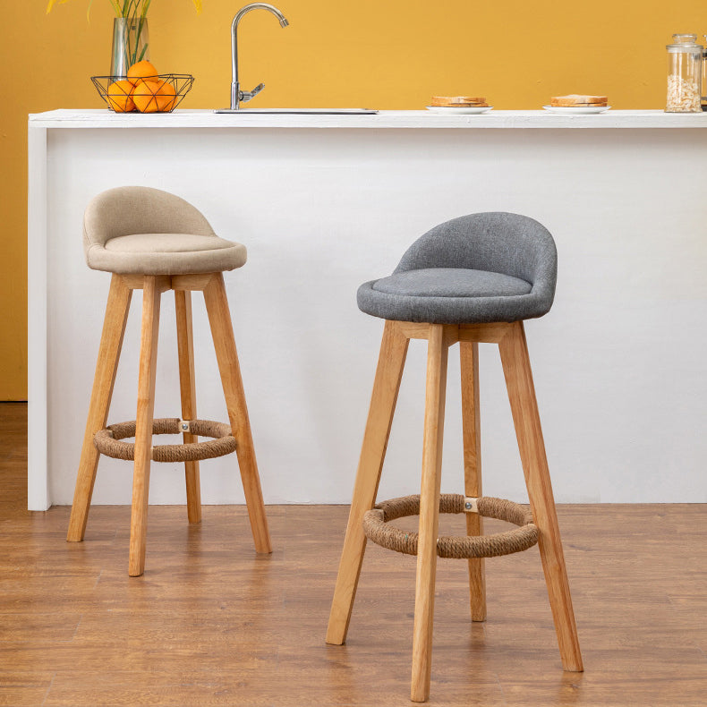 Contemporary Nordic Round Rubber Wood Rotatable Low Back Upholstered Bar Stool Footrest For Dining Room